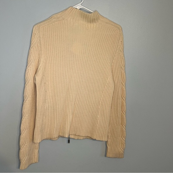 New Petite Sophisticate Womens Merino Wool Full Zip Cardigan Sz M Italian Cream - Picture 14 of 14